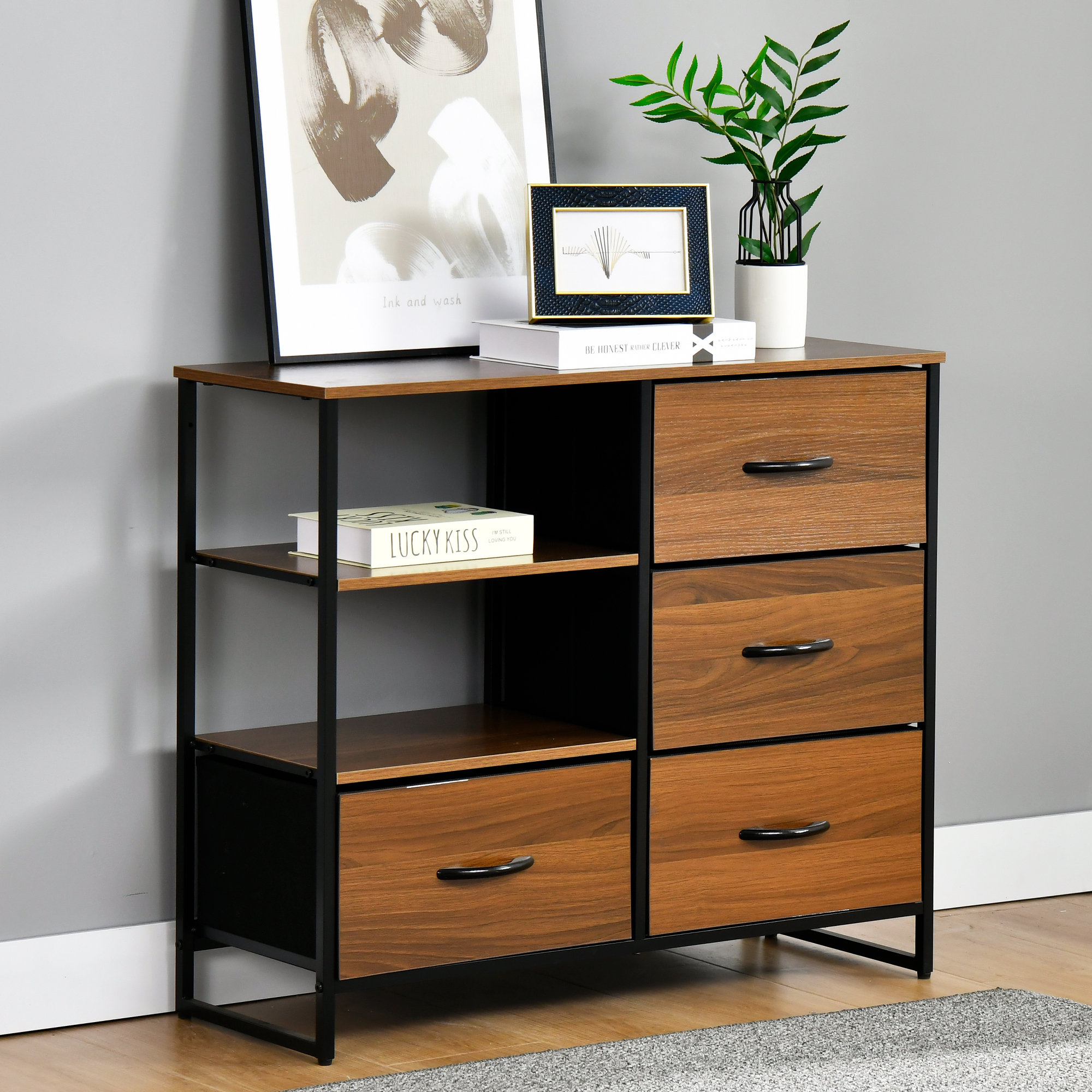 NEW Modern Fabric Dresser high quality with 4 Drawers and Side Shelf, Industrial Lightweight